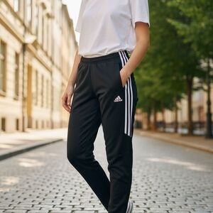 Adidas Women's Black Joggers with White Stripes